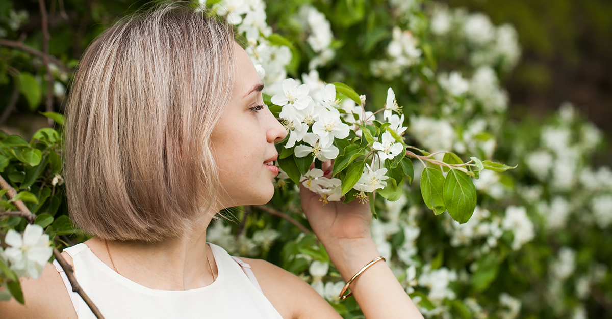 Smelling flowers